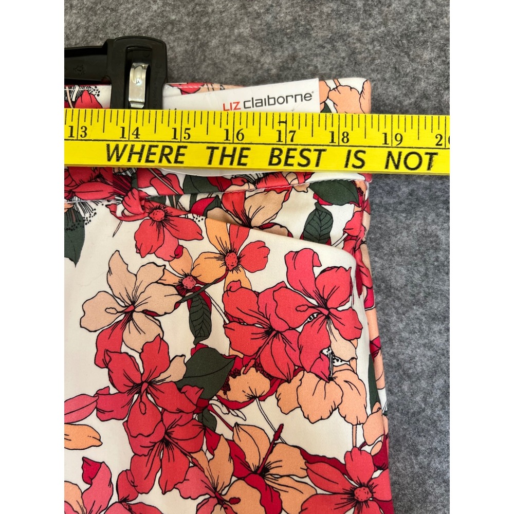 LIZ CLAIBORNE Emma Slim Leg Ankle Pants 14 White Floral Pink Orange Stretch NWT - Picture 7 of 16